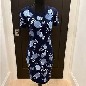 Michael Kors Dark Blue Mini Dress with Light Blue Floral Design